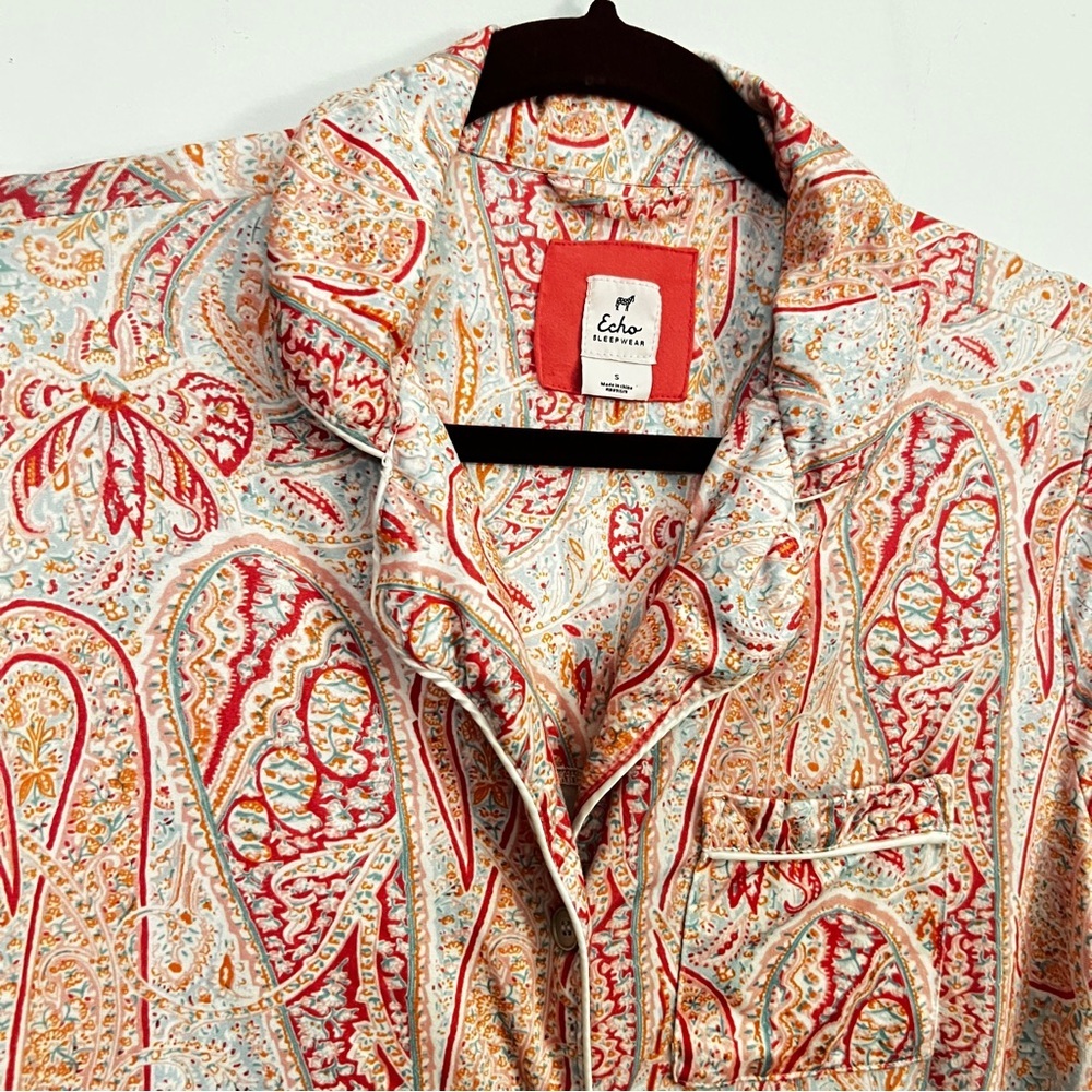 Echo Paisley Print Pajama Sleep Shirt - Red, Cream and Orange Women’s Size Small - Picture 4 of 11